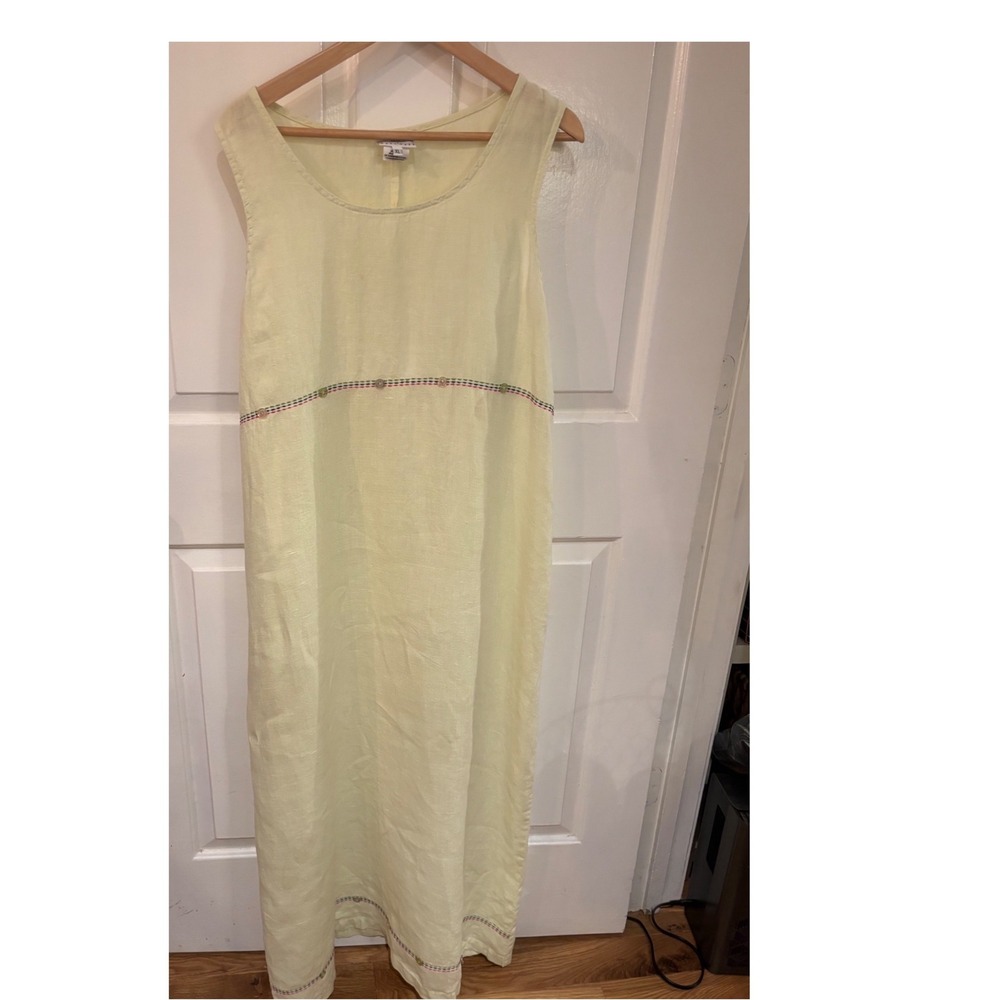 Hot Cotton by Marc Ware Yellow 100% Linen Sleeveless Maxi Dress Boho Coastal XL